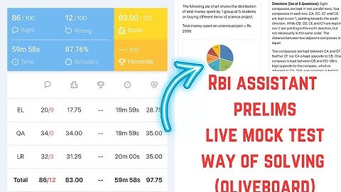🎯💯 RBI assistant prelims live mock test way of solving, score in oliveboard