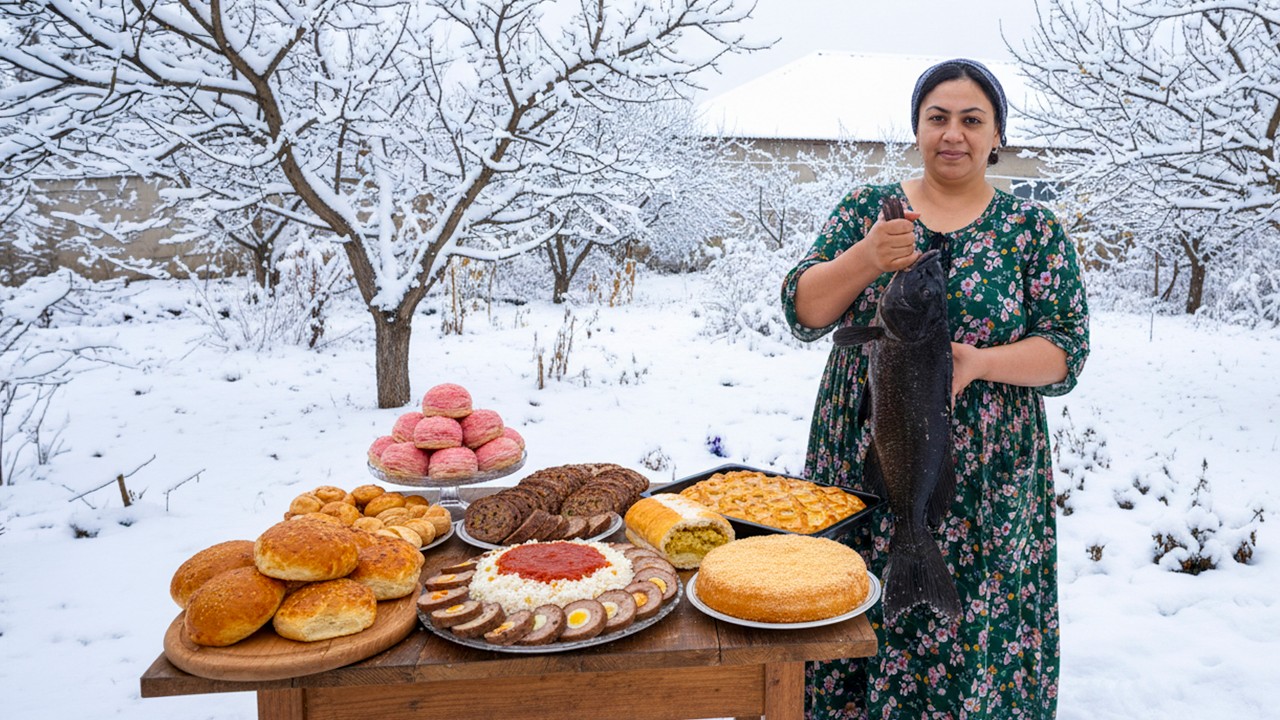 Традиционная азербайджанская кухня в экстремальных холодах | Деревенские навыки которых вы не видели