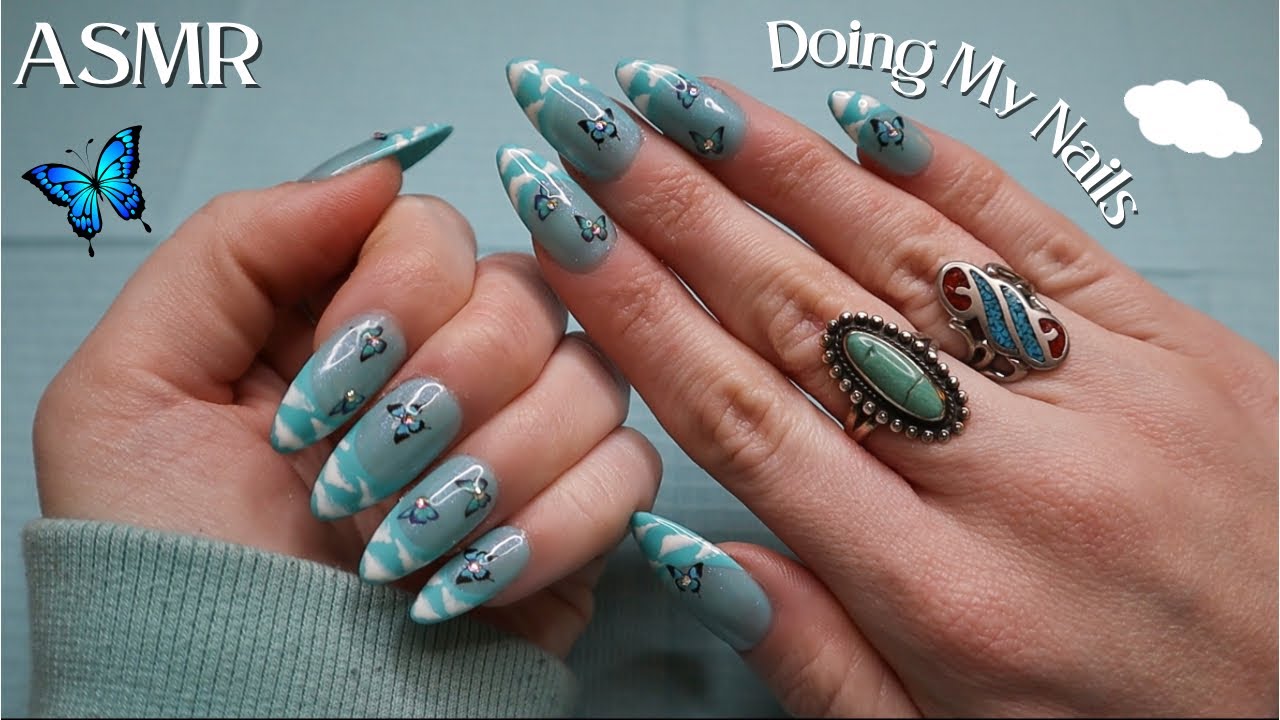 ASMR | Doing My Nails🦋(Whispered Voiceover with Fluffy Mic Scratching)