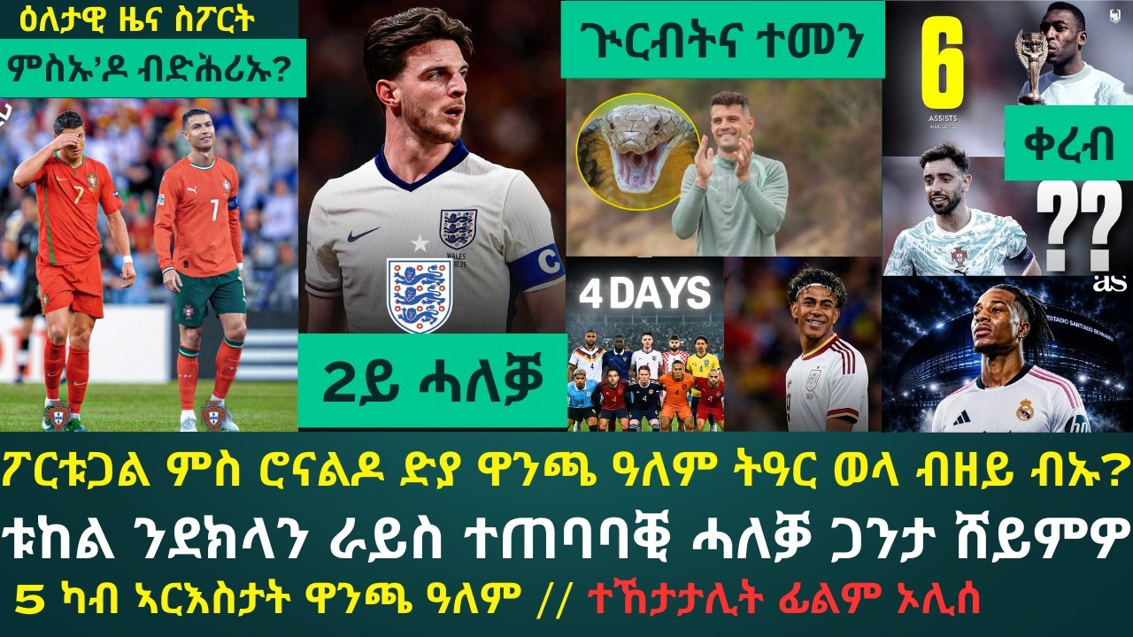 1ይ ዕለታዊ ዜና ስፖርት ሰኑይ 8 ሰነ 2026፦ 5 ዝተፈላለየ ኣርእስታት ዋንጫ ዓለም // ንፖርቱጋላውያን ኣብ ሓደ ዘየስምር ህላወ ሮናልዶ // ራይስ...?