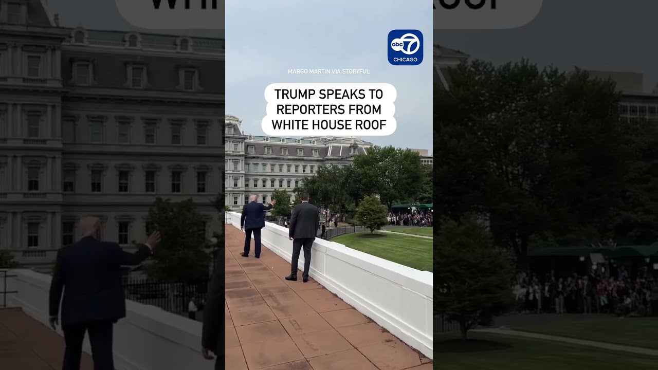 President Trump Addresses Media From Roof Of White House