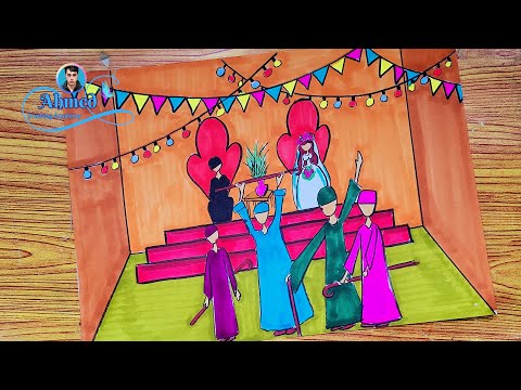 رسم فرح شعبي 6 رسم مظاهر الاحتفال بالافراح 