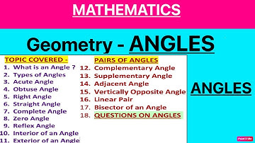 ANGLES| Geometry| Pairs of Angles| Types of angles| Supplementary| Complementary