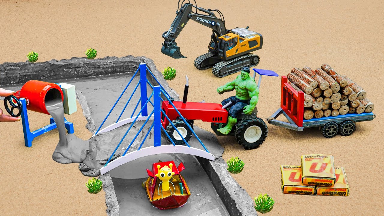 DIY Mini Tractor Bridge Saw Thief-diy Tractor Science Project Rebuilds a Strong Bridge with Concrete