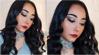 VALENTINE'S DAY FULL MAKEUP TUTORIAL - مكياج سموكي مع جليتر فضي و روج أحمر | مكياج عيد الحب