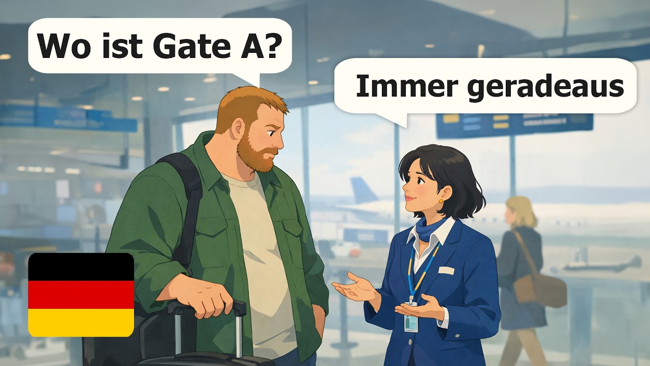 Немецкий для начинающих: 12 простых диалогов на немецком языке в аэропорту (уровень A1-A2)
