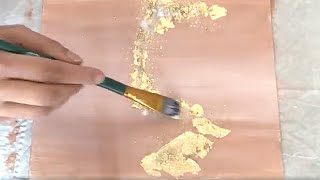 DIY Copper, Brown Gold Leaf Glitter Abstract Canvas Wall Art