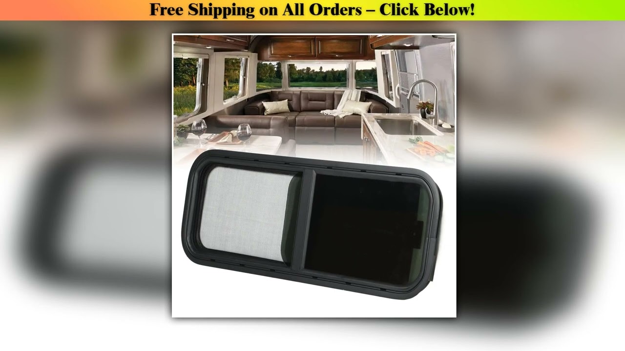 900x300mm Round Angle Sliding RV Window Black Tempered Glass Shade Window for Camper Trailer