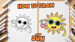 How to Draw a Cute Spring Sun 🌸☀️ | Easy Drawing and Coloring for Kids