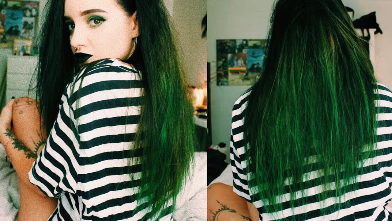 DYING MY HAIR GREEN WITHOUT BLEACH // KHLO KO. - YouTube
