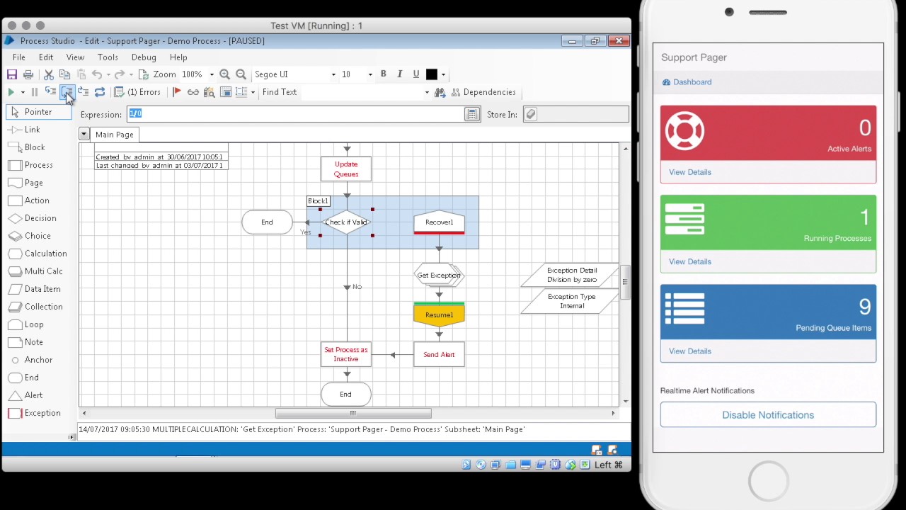 Robiquity - Support Pager Demo for Monitoring Blue Prism Processes on iPhone
