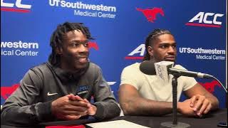 SMU QB Kevin Jennings and Edge Jahfari Harvey talk about SMU's hot start, defense's dominance