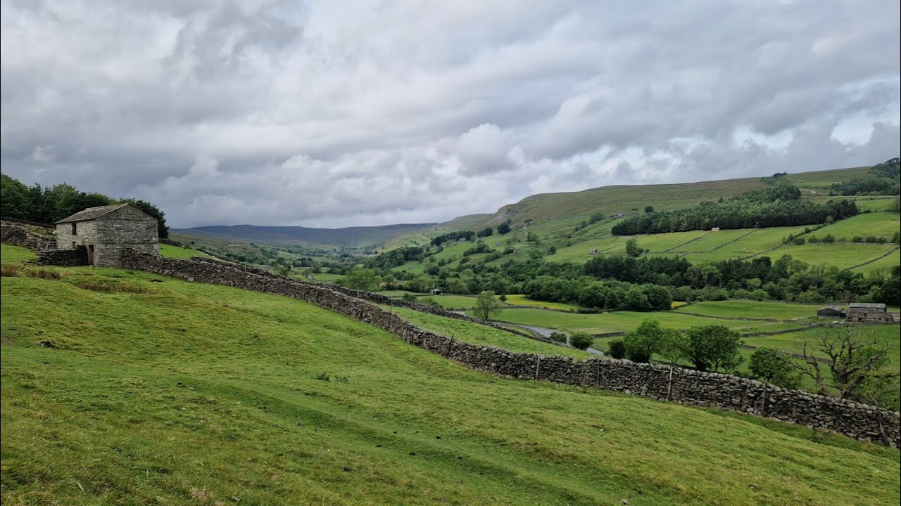 A scenic journey in Swaledale; Reeth over High Harker Hill with its large Iron Age Maiden Castle