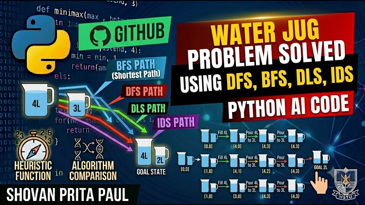 Water Jug Problem Solved Using DFS, BFS, DLS, IDS | Python Code | HSTU ...