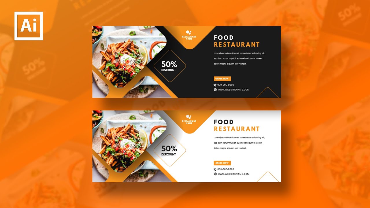 Illustrator Tutorial  | Simple Web Banner Design | Food Restaurant