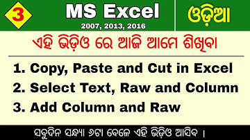 Part 3 | Cut, Copy & Paste in Ms Excel | How To Select and Add Text, Row & Column in Excel Odia