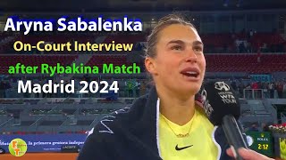 Aryna Sabalenka On-Court Interview After Match vs Elena Rybakina @ Madrid 2024 with Match Statistics