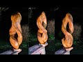 chainsaw carving an abstract piece