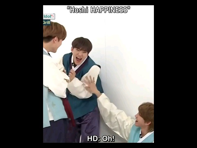 Hoshi happiness after hearing his name😝 S.coups angry on mingyu😅..#seventeen#jun#the8#dino#joshua class=