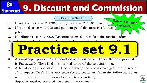 Practice set 9.1 | Class 8 | Chapter 9 Discount and Commission | Maharashtra State Board