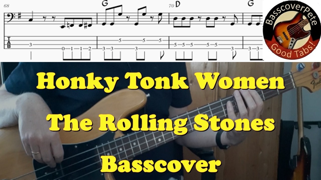 The Rolling Stones Honky Tonk Women. Bass Cover Tabs Score Notation Chords Transcription. Bill Wyman 