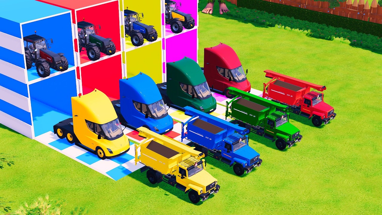 Транспорт с красками - Бетоносмеситель с двойным бортовым прицепом и тягачом! FS22 #102