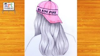 Blackpink | تعليم رسم بنت من الخلف ترتدي قبعة بالرصاص خطوه بخطوه للمبتدئين | رسم بنات