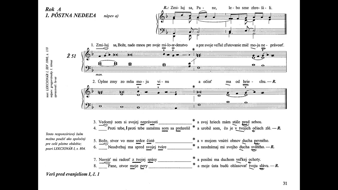 LS II, str. 31 - Zmiluj sa, Pane, lebo sme zhrešili (nápev a); Ž51