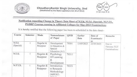 📌 CRSU PAPER - 1 EXAM MAY 2023 POSTPONED (M.Ed. Sem-1)