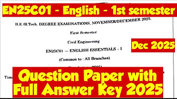 EN25C01|Semester Question Paper|With Answer Key December 2025|Engineering king|
