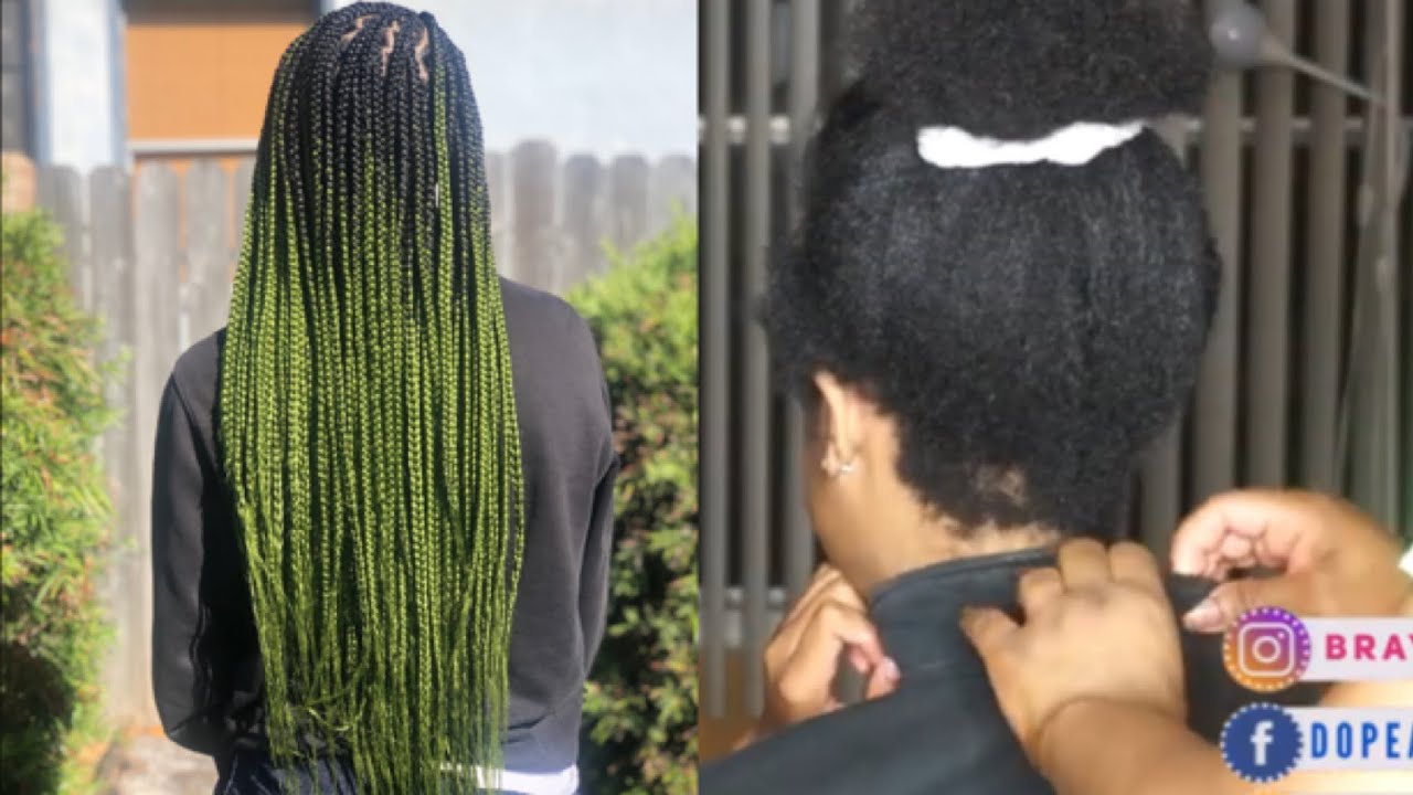 Boyfriend does my Voiceovers Money Green Knotless Box Braids on Type 4  Hair 