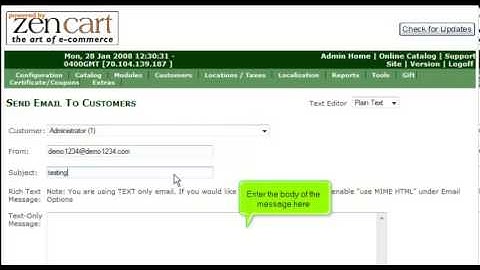How to send email in ZenCart