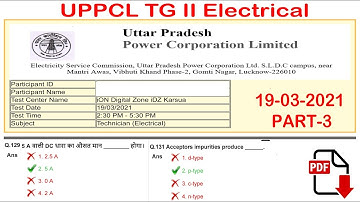 UPPCL Technician Electrical Full Paper || UPPCL TG-II Electrician previous year paper PDF PART 3