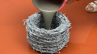 Amazing Idea From Barbed Wire And Cement /Garden Decoration Ideas /Making Coffee Table /Flower Pots.