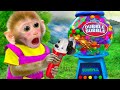 Monkey Baby Bi Bon plays Dubble Bubble Gumball Machine | Animal maymun video