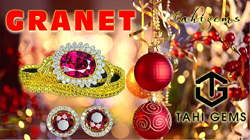5418 5419 Bộ trang sức mặt dây chuyền và bông tai vàng 18k đính đá Granet và kim cương | TahiGems