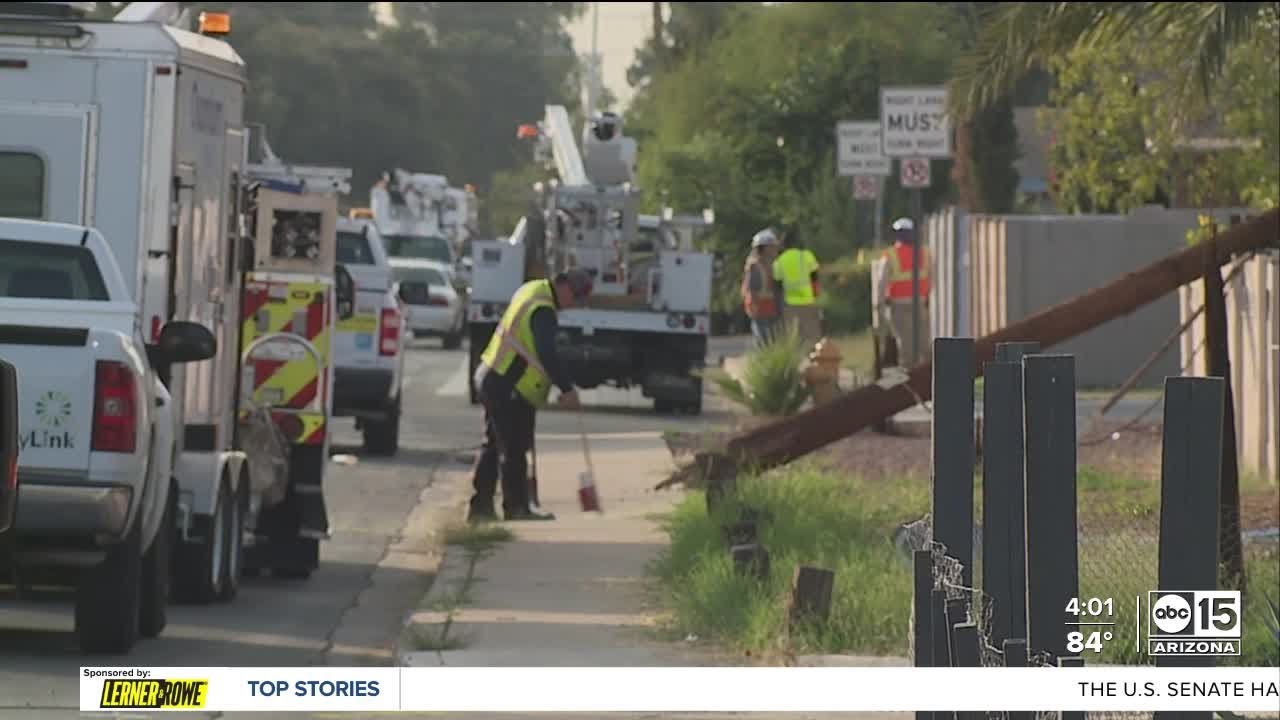 Semi-truck knocks down power poles in neighborhood near 36th Avenue and ...