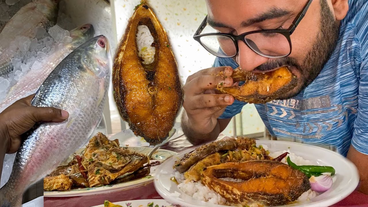 Eating Lunch(Rice & Big Hilsa Fish, ilish Lej Vorta) With Family at Mawa Ghat