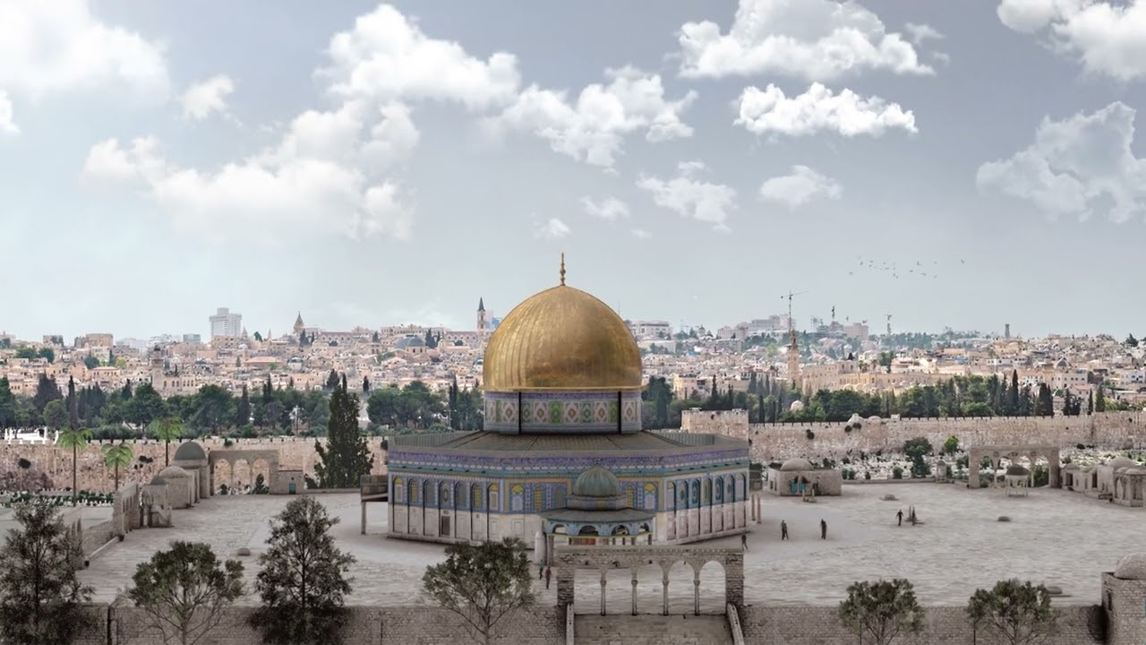 The Dome Of The Rock with Jerusalem Landscape, Aerial view 