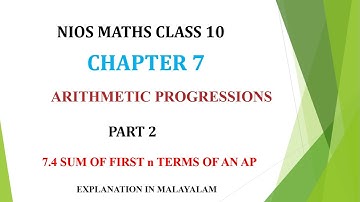 NIOS MATHS CLASS 10 CHAPTER 7 PART 2 ARITHAMETIC PROGRESSION