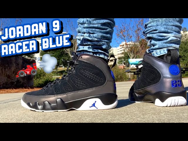 jordan 9 racer blue on feet