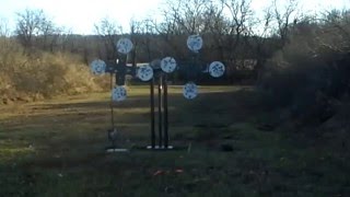 Shooting our new Amish Plate rack and the Death Star with pistol. 6" plates, at 15 yards Competition 2011 pistols and MKA 1919 