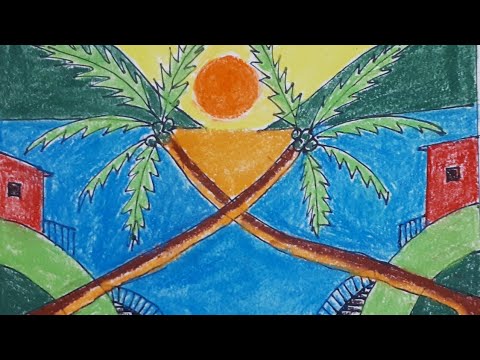 how to easy Draw scenery with Oil pastels