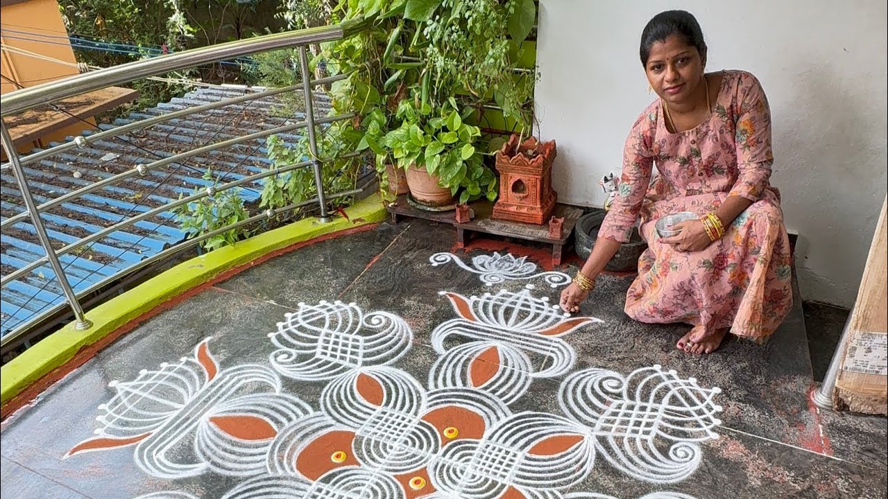 Full video 🌺 padikolam 🌺 5*5 dots padikolam design 🌺 traditional rangoli #vidhyaprabhurangolidesigns