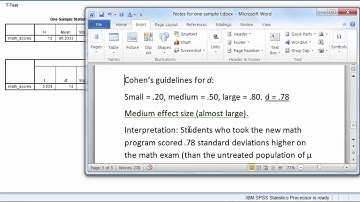 Effect Size in SPSS – One Sample t Test; Cohen