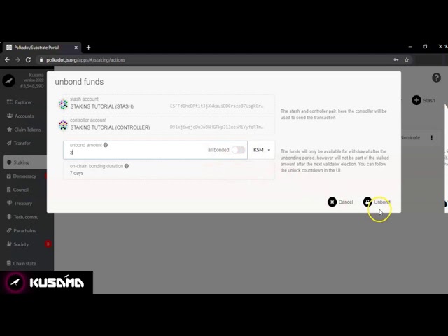 Kusama Network - How to Stop Staking & Unbond Tutorial for Beginners.