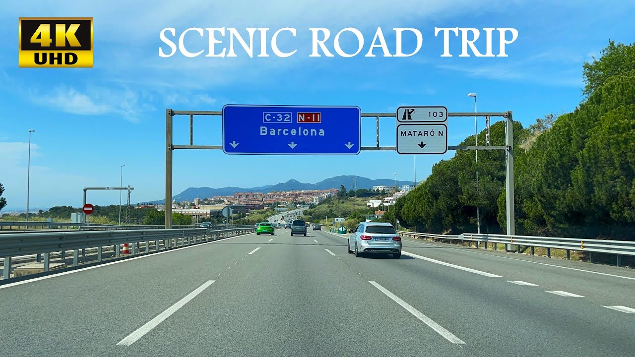 Scenic Road Trip - Calella to Barcelona, Spain - 4K UHD Video - Driving Tour