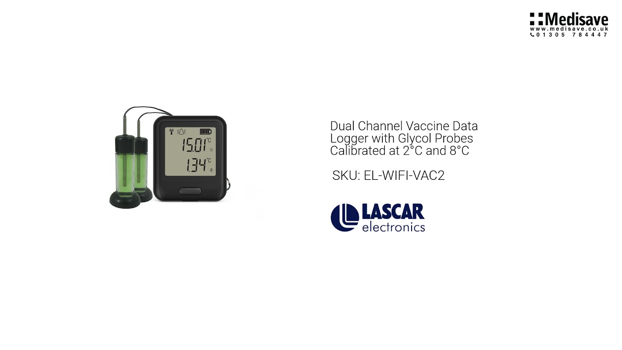Dual Channel Vaccine Data Logger with Glycol Probes Calibrated at 2 C and 8 C EL WIFI VAC2