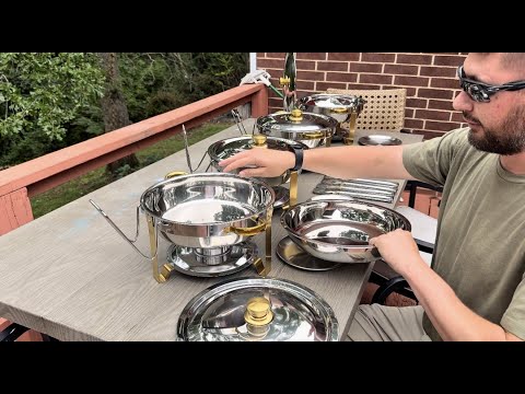Chafing Dishes for Buffet 4 Pack with Lid & Lid Holder, 6QT Round Stainless Steel Chafing Dish Set,