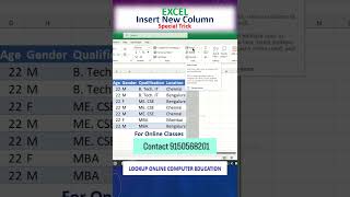 Excel Insert Column | Tamil | Lookup Online Computer Education #excel #computereducation #tips